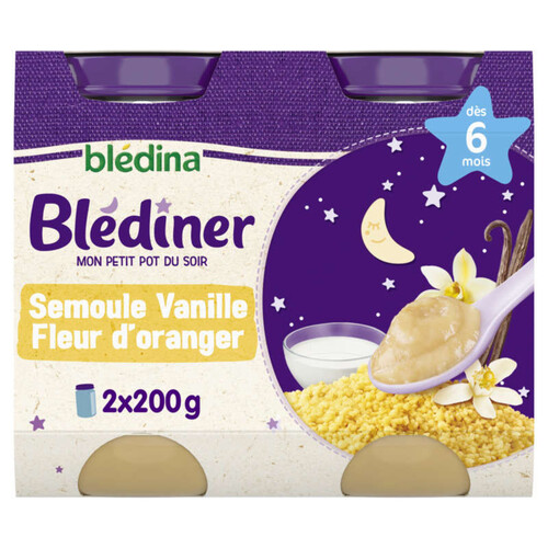 Bledina Blediner Semoule Vanille Fleur d'Oranger dès 6 Mois Pot 2 x 200