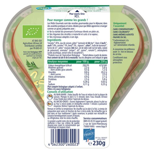 Les Petits Gourmets pâtes alphabet à la bolognaise bio assiette dès 12 mois 230g