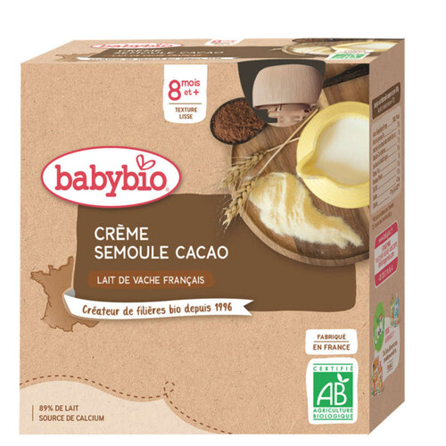 [Par Naturalia]  Babybio Crème Semoule Cacao Dès 8 Mois 4x85g