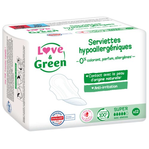 [Para] Love and Green Serviettes Hypoallergéniques Super x12