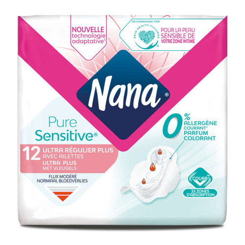 Nana Serviettes Hygiéniques Puresensitive Ultra Régulier Plus X12