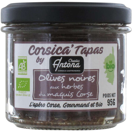 Charles Antona Tapas Olives Noires aux Herbes du maquis de Corse Bio 95g