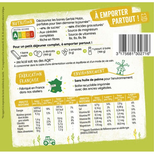 Gerblé matin Barre abricot sésame 120g