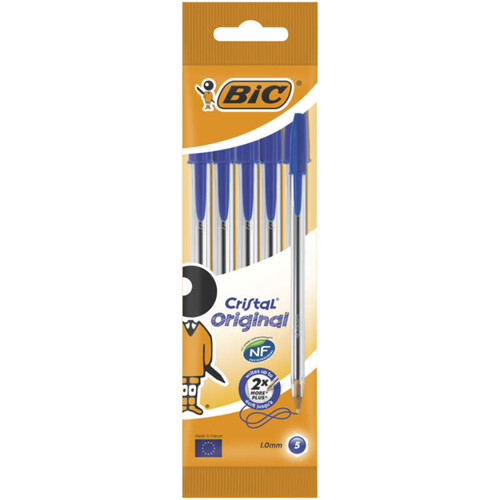 Bic 5 stylos billes Cristal, encre bleue..