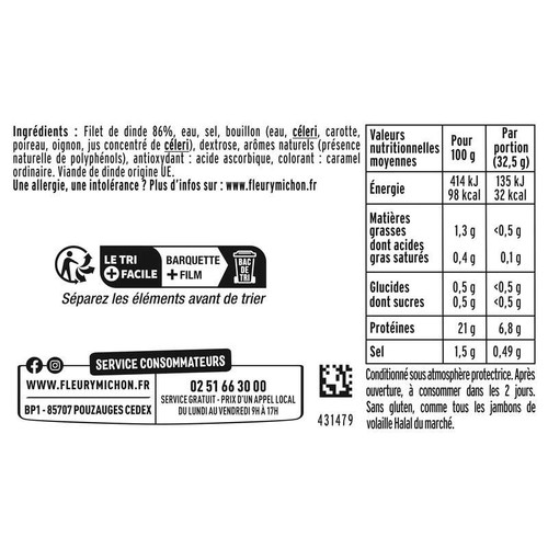 Fleury Michon Blanc de Dinde Halal  x4 Tranches 130g