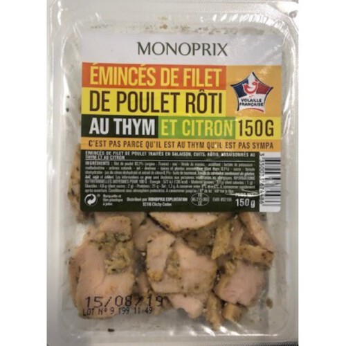 Monoprix Emincés de Filet de Poulet Rôti au Thym et Citron