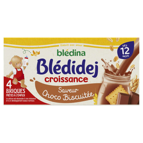 Blédina Blédidej Croissance Lait et Céréales Saveur Choco Biscuité 4x250ml
