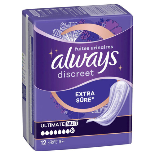 Always Discreet Serviettes Pour Fuites Urinaires Ultimate Nuit x12