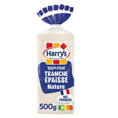 Harrys pain de mie 100% tranches epaisses nature sans additifs 500g