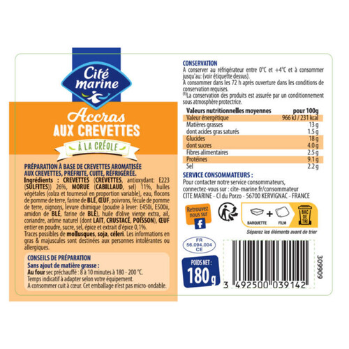 Cité Marine Acras aux Crevettes à la Créole 180g