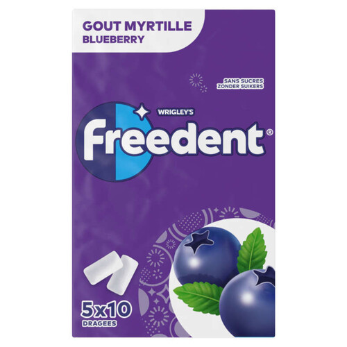 Freedent Chewing-Gum Goût Myrtille Sans Sucres 5X10 Dragées 70G