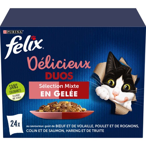 Purina Felix Tendres Effilés En Gelée Délicieux Duos Viandes 24X85G