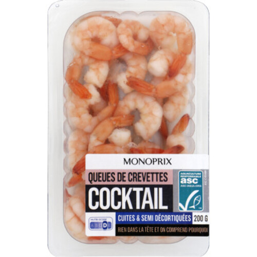 Monoprix Queues de Crevettes Cocktail Semi Décortiquées 200g