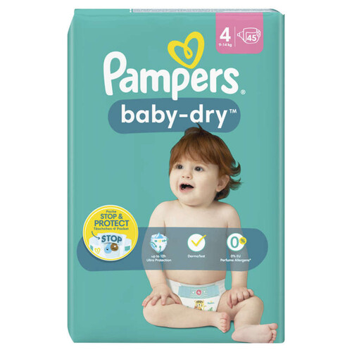 Pampers Baby-Dry Taille 4, 45 Couches, 9kg-14kg
