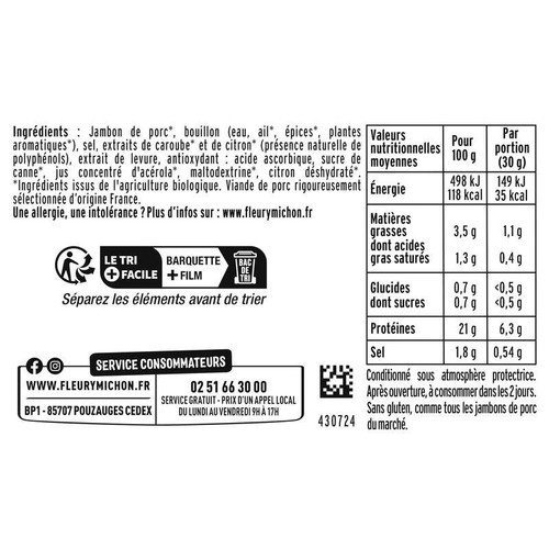 Fleury Michon Jambon Simplement Bio x4