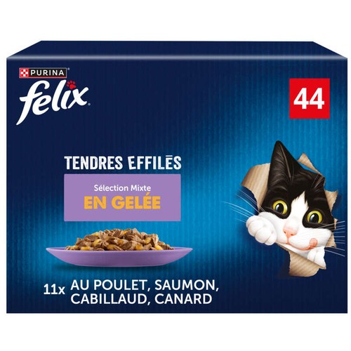 Purina Felix Tendres Effilés en gelée à la viande et poissons Maxi Pack 44x84g