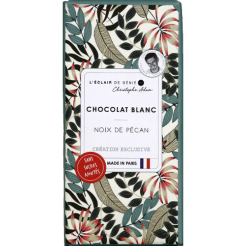 Christophe Adam L'Eclair De Genie Tablette Chocolat Blanc Noix De Pécan Sans Sucres Ajoutés 90g