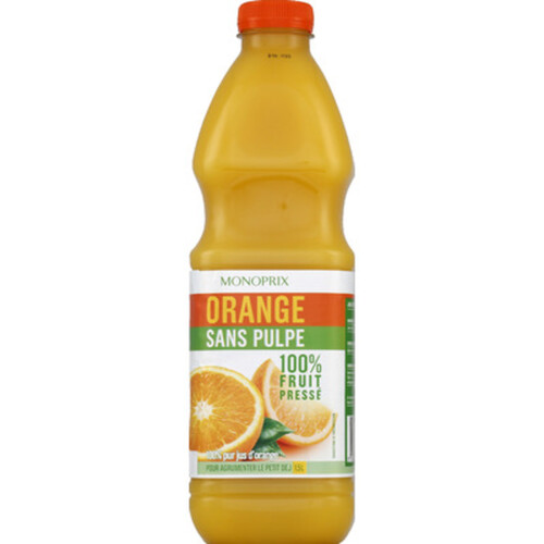 Monoprix Jus orange sans pulpe 100% fruit pressé 1,5L