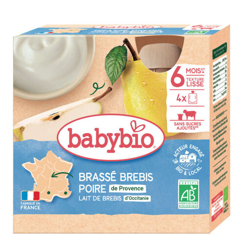 Babybio Dessert Brassé Brebis Poire de Provence Dès 6 mois 4x85g