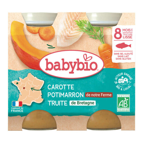 Babybio Pots De Carotte, Potimarron Et Truite 8 Mois Et + 400g