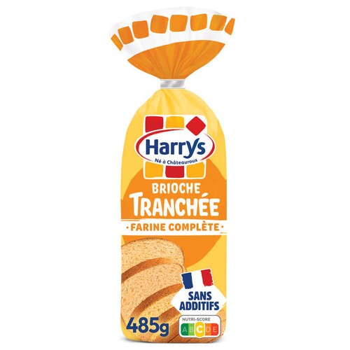 Harrys brioche tranchée farine complète sans additifs 485g