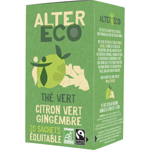 Alter Eco Thé Vert Citron vert et Gingembre Bio x20 sachets