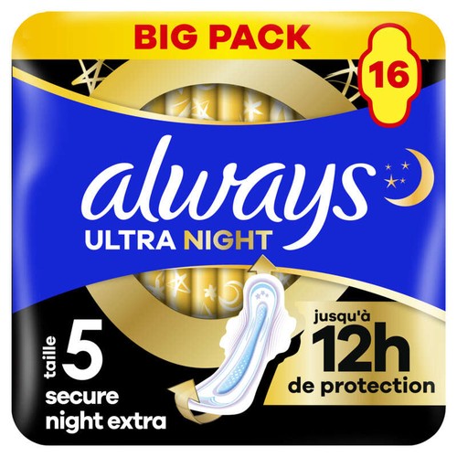 Always Ultra Serviettes secure night extra taille 5 ailettes x16