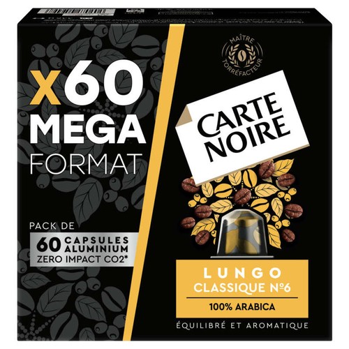 Carte Noire Café Capsules Lungo Intensité 6 Méga Format x60