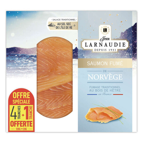 Larnaudie Saumon Fumé de Norvège 4 Tranches = 1 Tranche Offerte 140g