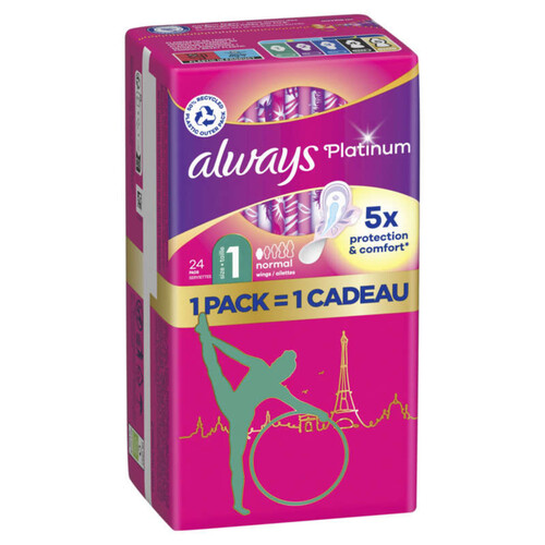 Always Platinium Serviettes Hygiéniques Avec Ailettes Douces x24