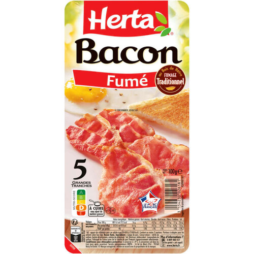 Herta bacon fumé grandes tranches 100g