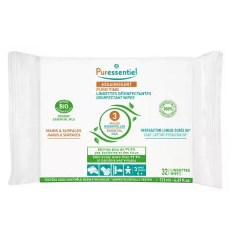 Puressentiel Lingettes Désinfectantes aux 3 Huiles Essentielles x32