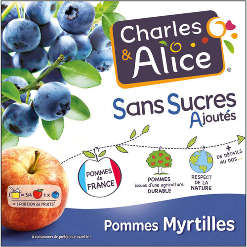 Charles & Alice desserts fruités pommes myrtilles 4x97g