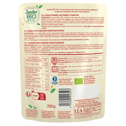 Jardin Bio Lentilles Cuisinées au Chorizo 250g