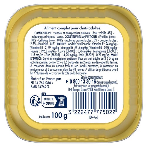 Casino Animaplus Pâtée Pour Chats Volaille 100g