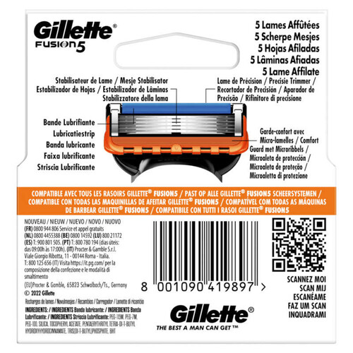 Gillette Fusion5 Recharges De Lames De Rasoir x4