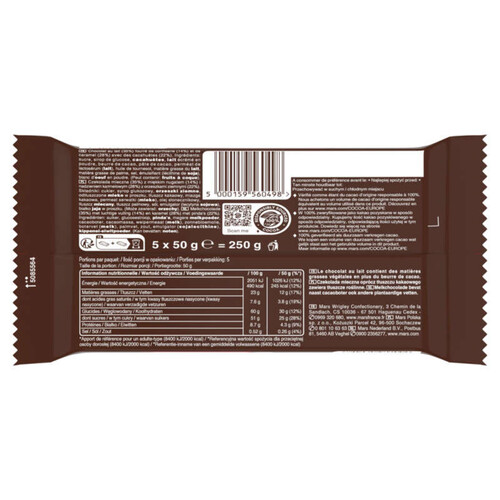 Snickers Barres de Chocolat Cacahuètes & Caramel 5 barres 250g