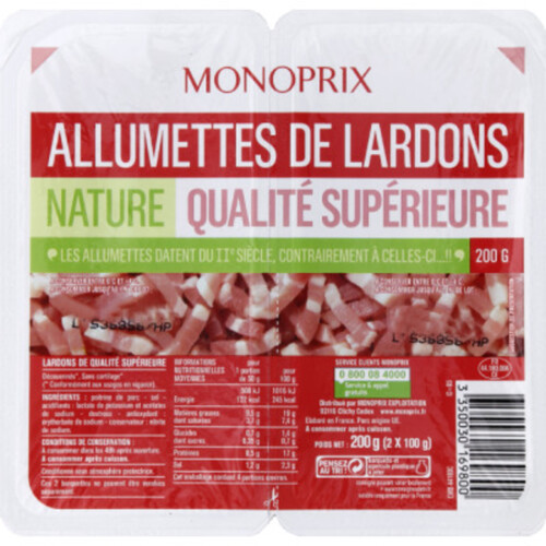 Monoprix Allumettes de lardons nature 2x100g