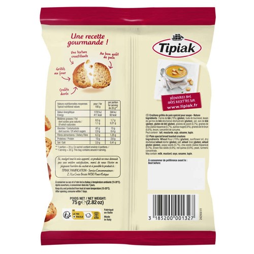 Tipiak Croûtons de Pain Croustillants Nature 75g