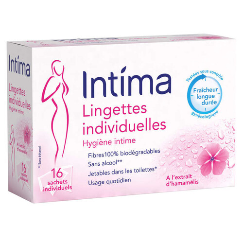Intima Lingettes Individuelles Hygiène Intime Hamamélis x16