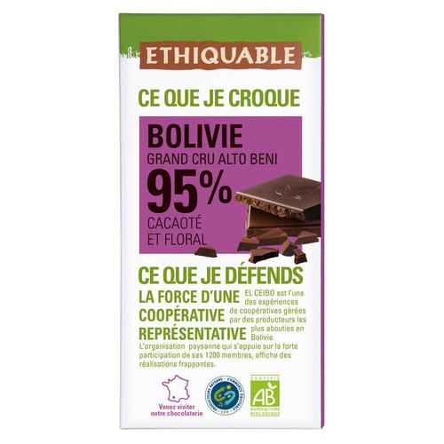 Ethiquable Chocolat noir 95% Bolivie Bio 100g