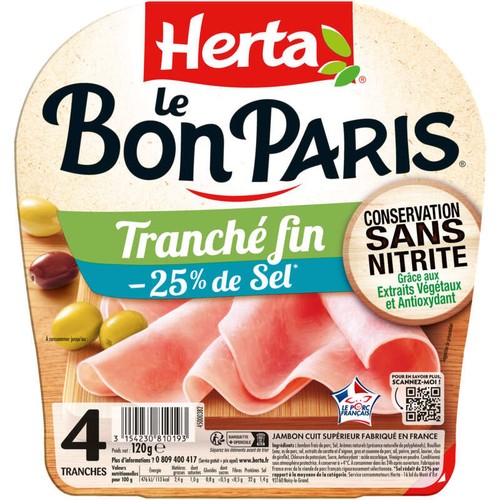 Herta Le Bon Paris Jambon Sans Nitrite sel réduit 4 Tanches