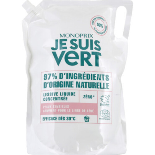 Monoprix Je Suis Vert Lessive Liquide Peaux Sensibles 1,98L