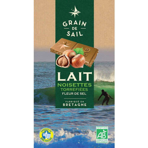 Grain de Sail Tablette de Chocolat Lait Noisettes Torréfiées et Fleur de sel Bio 100g