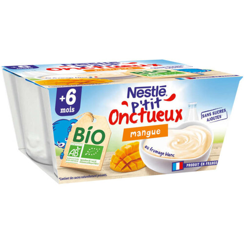 Nestle P'Tit Onctueux Bio Dessert au Fromage Blanc Mangue 4x90g