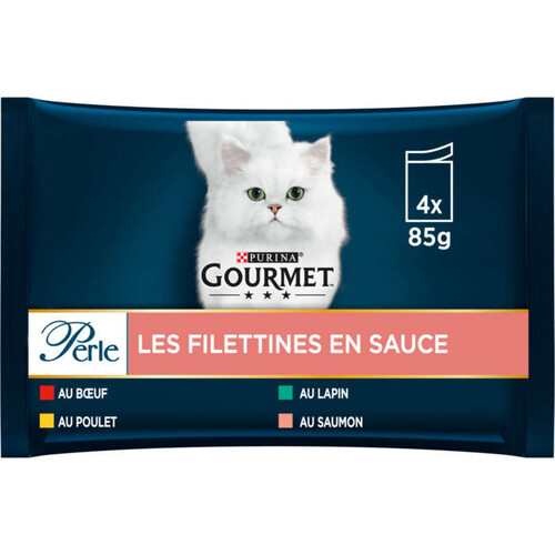 Purina Gourmet Perle Les Filettines en Sauce Pâtée pour Chat 4x85g