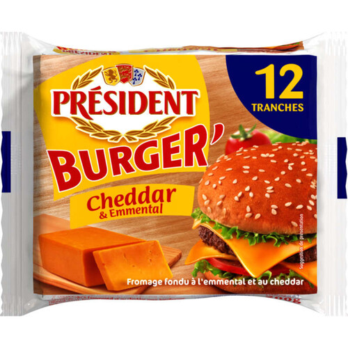 Président Tranches Burger Cheddar et Emmental x12 200g