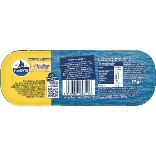 Petit Navire Filets Maquereaux, vin blanc et aromates 175g