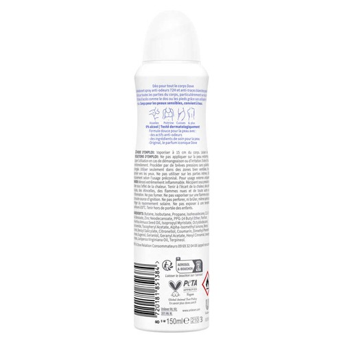 Dove Déodorant pour Tout le Corps Spray Original 150ml
