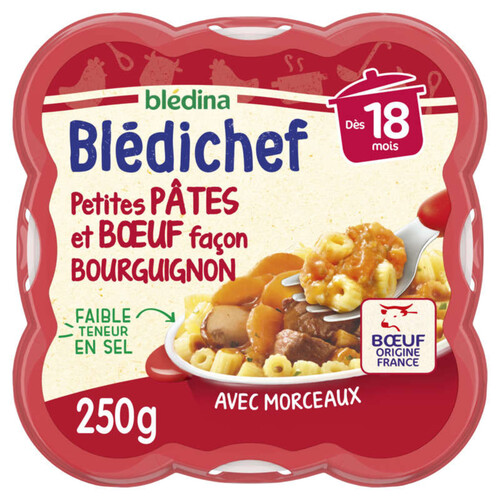 Blédina Petites Pâtes et Boeuf Façon Bourguignon, dès 18 Mois 250g